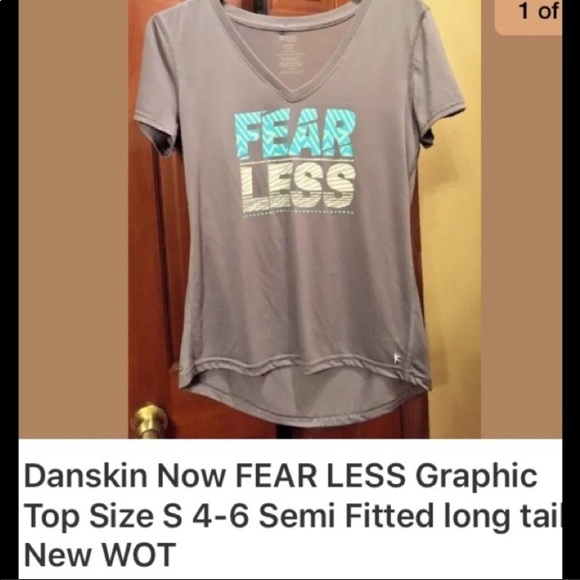 Danskin gray athletic “fear less” graphic sexy yoga gym athletic top S 4-6 NEW - Picture 9 of 16